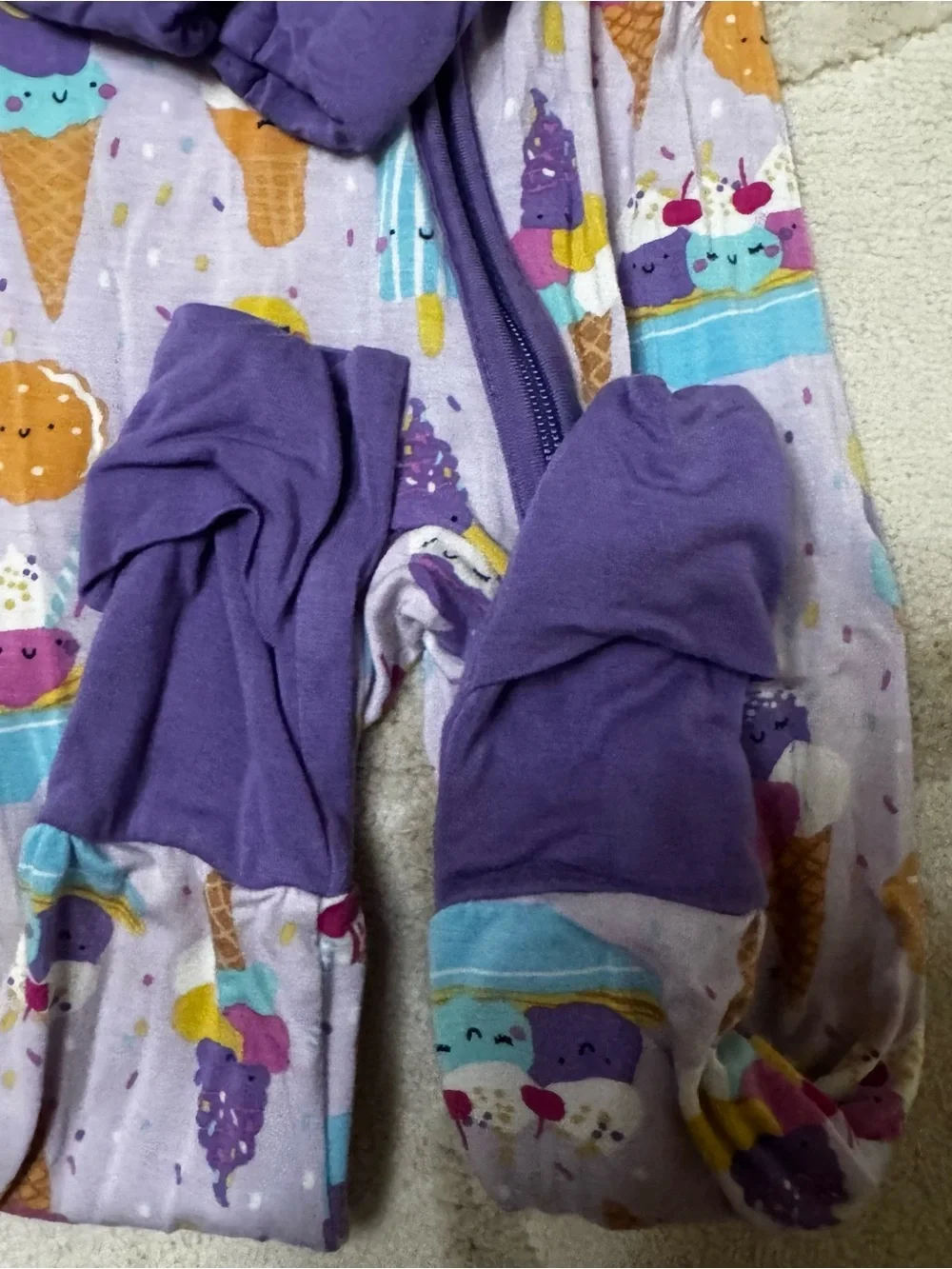 Little Sleepies 6-12 months Ice Cream Zippie Convertible hands and feet. VGUC